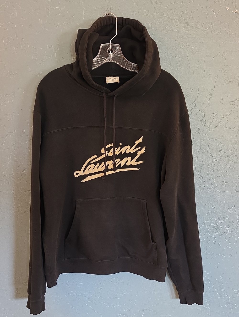 Saint Laurent Paris SLP 50s Signature Hoodie in Black with Cream Logo